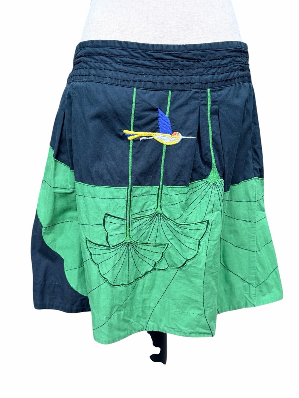 Anthropologie Floreat Miroslav Embroidered Ginkgo Hummingbird Skirt Size 10 - Picture 2 of 9